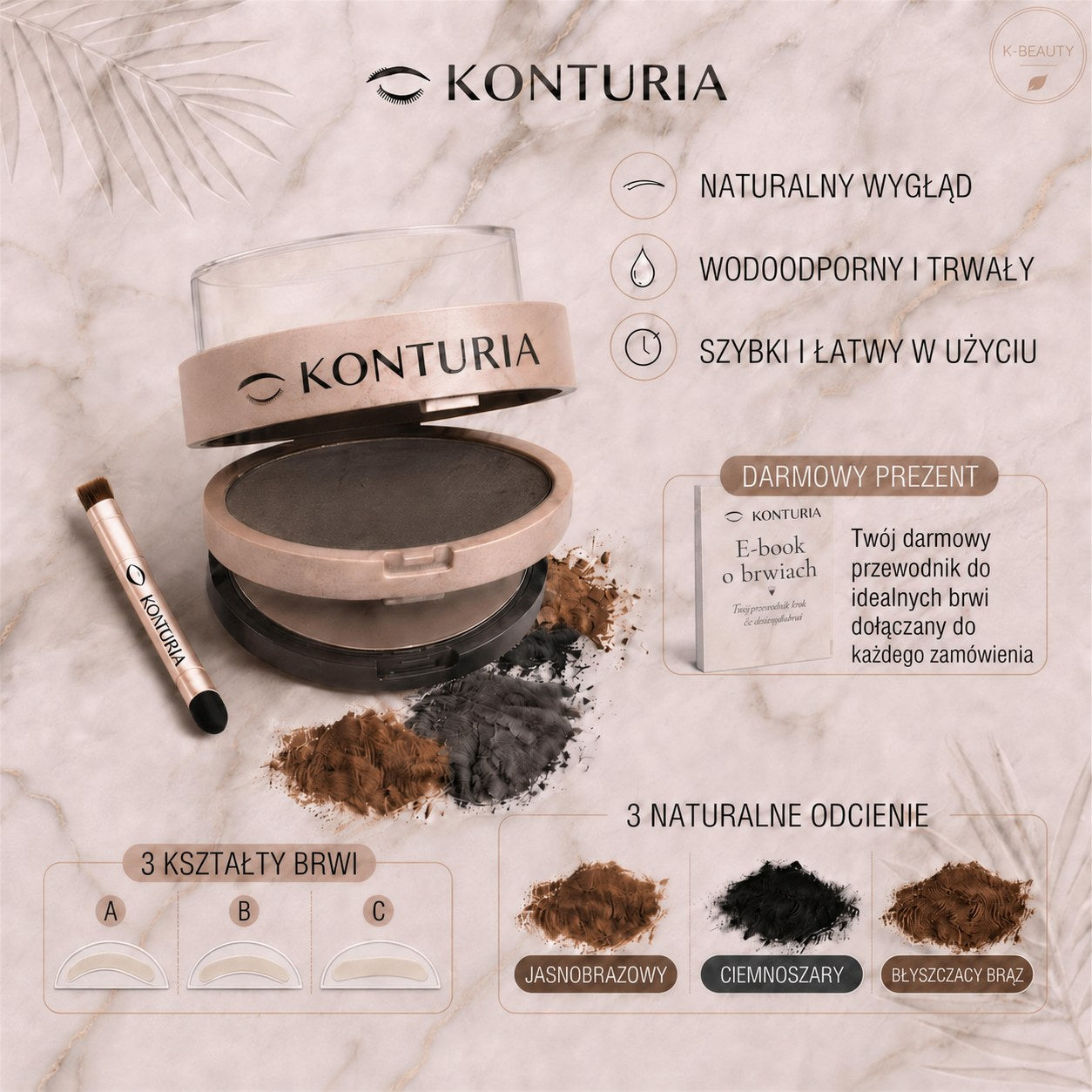 Konturia stempel do brwi - naturalny wygląd, wodoodporny, 3 odcienie