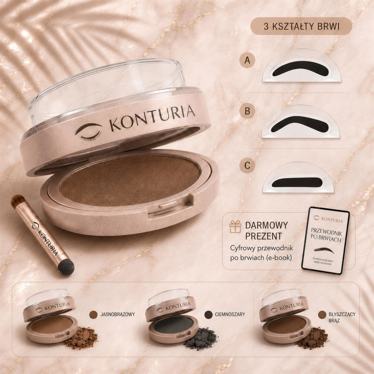 Konturia - 3 kształty brwi A B C, 3 odcienie, gratis e-book